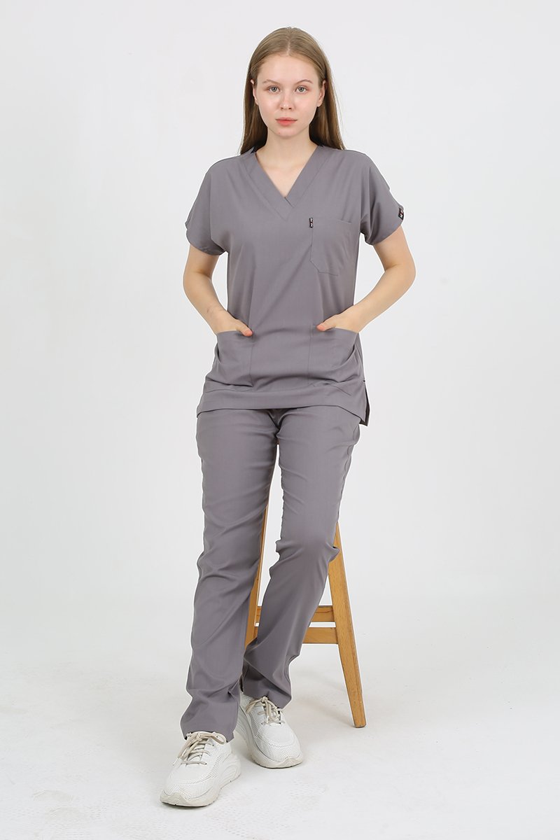 DAİSY V Yaka Gri Unisex Uniforma (Likralı)