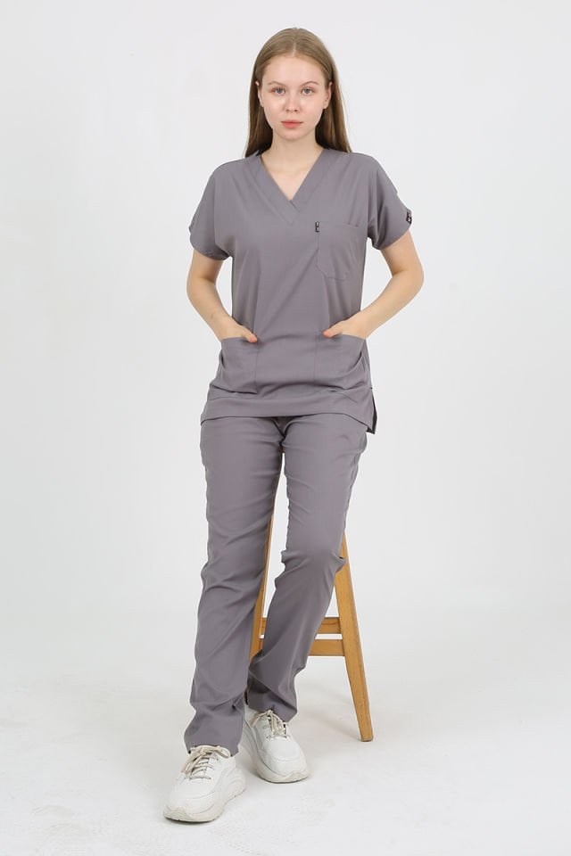 DAİSY V Yaka Gri Unisex Uniforma (Likralı)
