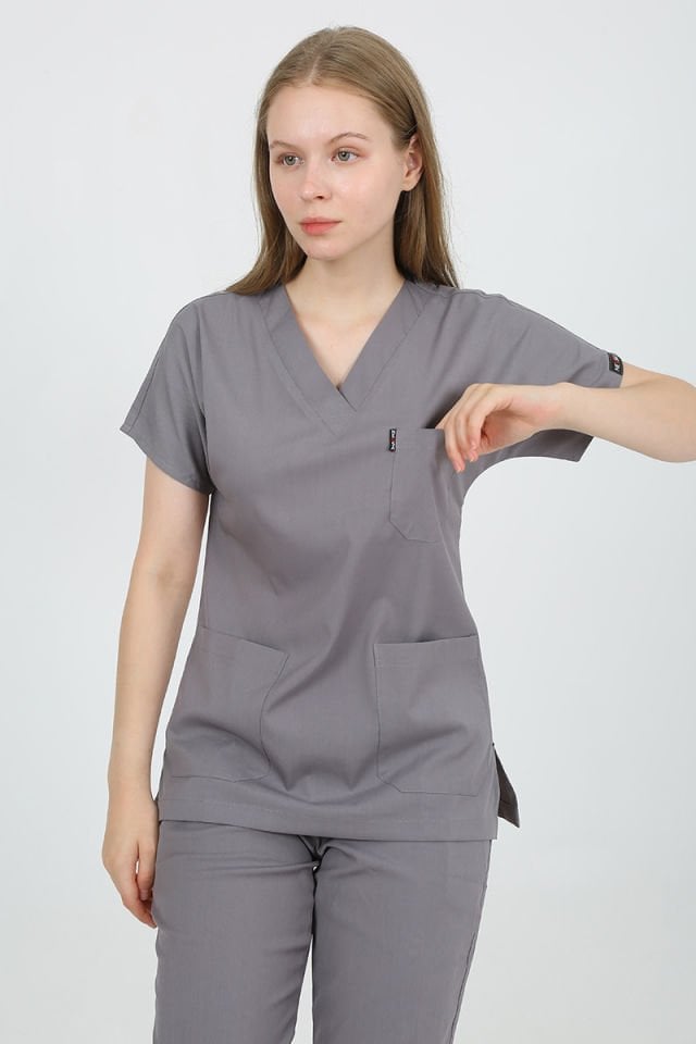 DAİSY V Yaka Gri Unisex Uniforma (Likralı)