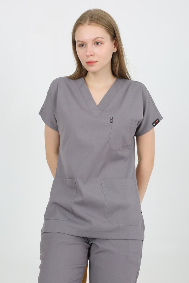 DAİSY V Yaka Gri Unisex Uniforma (Likralı)