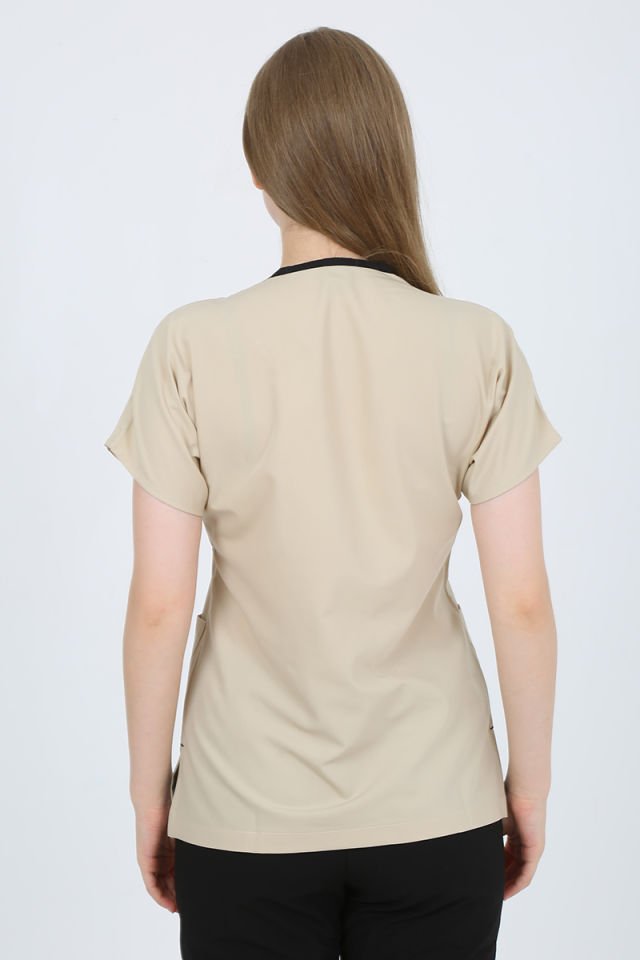Açık Bej  - Siyah Kombin Unisex Uniforma (Likralı)
