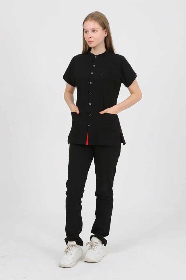 FREESİA Hakim Yaka Siyah Unisex Uniforma (Likralı)