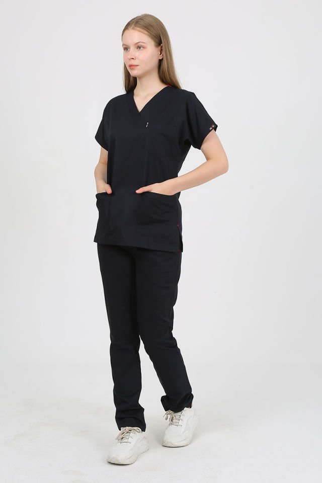 DAİSY V Yaka Koyu Lacivert Unisex Uniforma (Likralı)