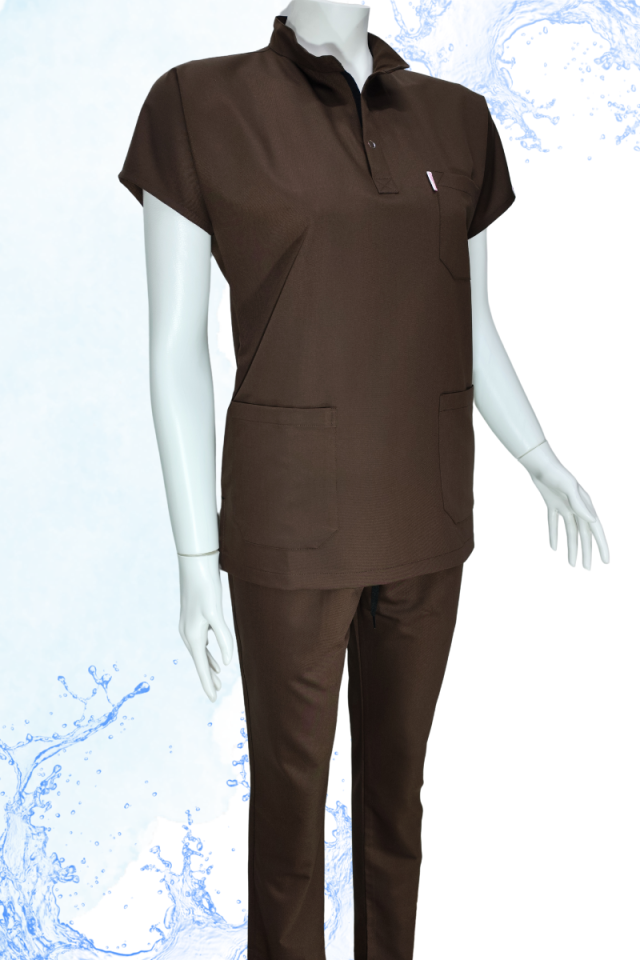 PLUMERİA Hakim Yaka Acı Kahve Unisex Uniforma (Likralı)