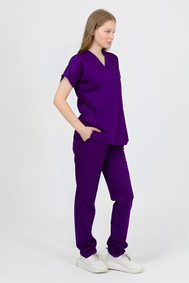 DAİSY V Yaka Mor Unisex Uniforma (Likralı)