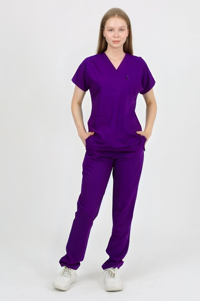 DAİSY V Yaka Mor Unisex Uniforma (Likralı)