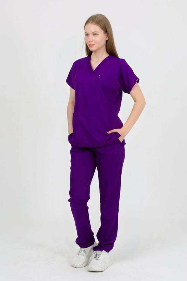 DAİSY V Yaka Mor Unisex Uniforma (Likralı)