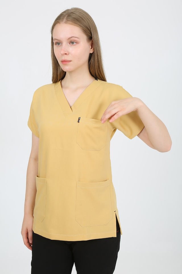 Açık Hardal - Siyah Kombin Unisex Uniforma (Likralı)