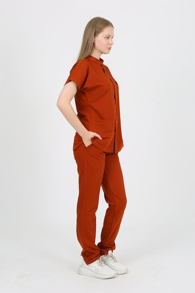 FREESİA Hakim Yaka Kiremit Unisex Uniforma (Likralı)