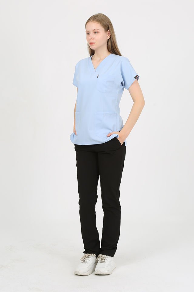 Açık Bebe Mavi - Siyah Kombin Unisex Uniforma (Likralı)