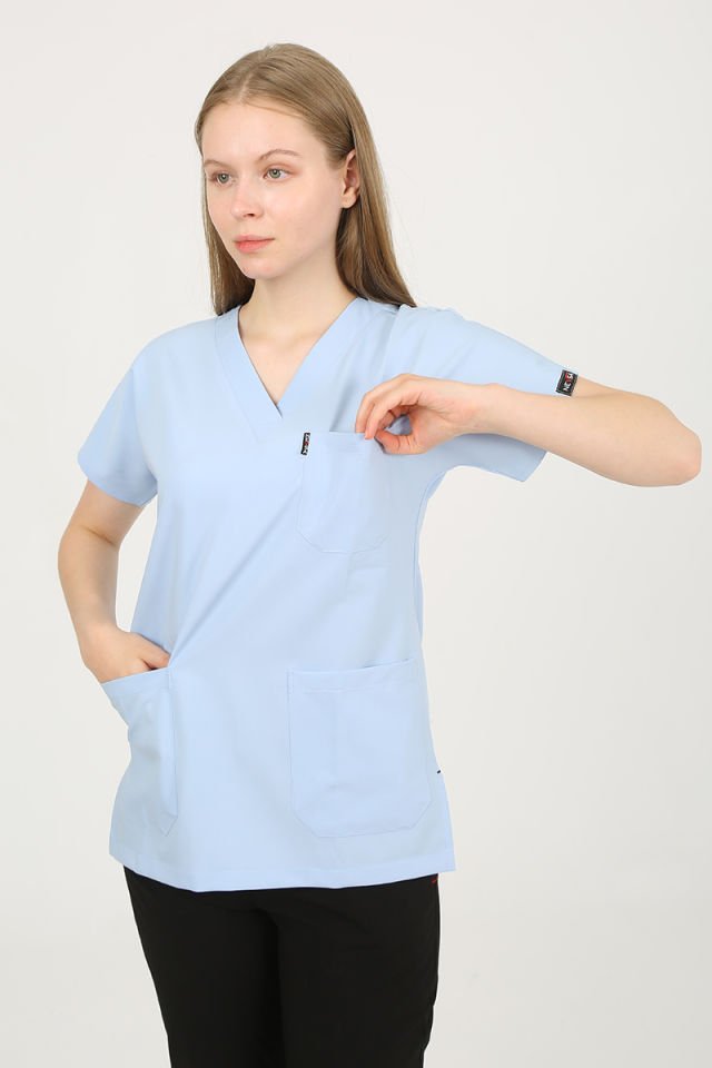 Açık Bebe Mavi - Siyah Kombin Unisex Uniforma (Likralı)
