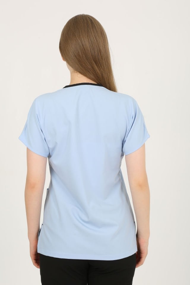 Açık Bebe Mavi - Siyah Kombin Unisex Uniforma (Likralı)
