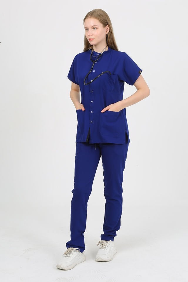 FREESİA Hakim Yaka Saks Mavi Unisex Uniforma (Likralı)