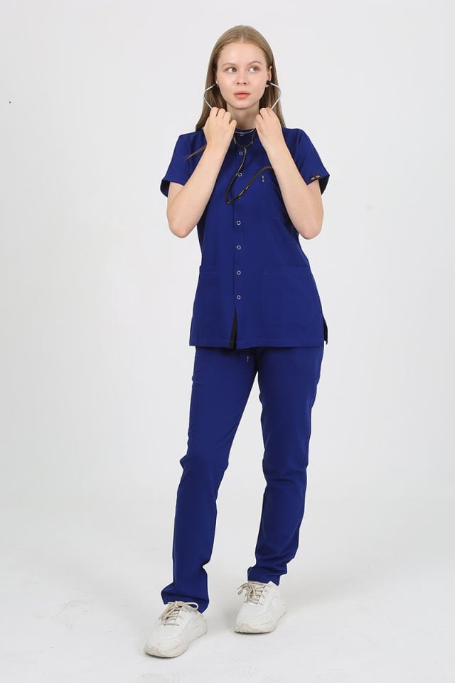 FREESİA Hakim Yaka Saks Mavi Unisex Uniforma (Likralı)