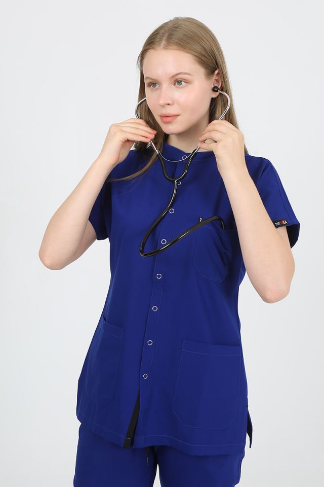 FREESİA Hakim Yaka Saks Mavi Unisex Uniforma (Likralı)