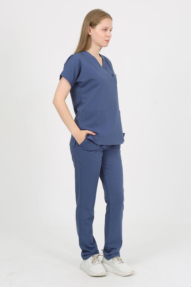 DAİSY V Yaka İndigo Unisex Uniforma (Likralı)