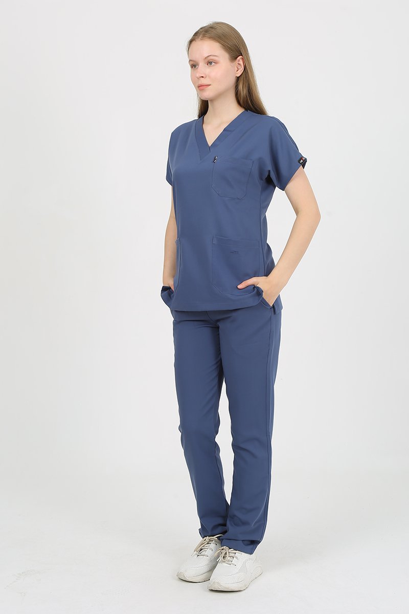 DAİSY V Yaka İndigo Unisex Uniforma (Likralı)