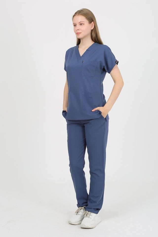 DAİSY V Yaka İndigo Unisex Uniforma (Likralı)