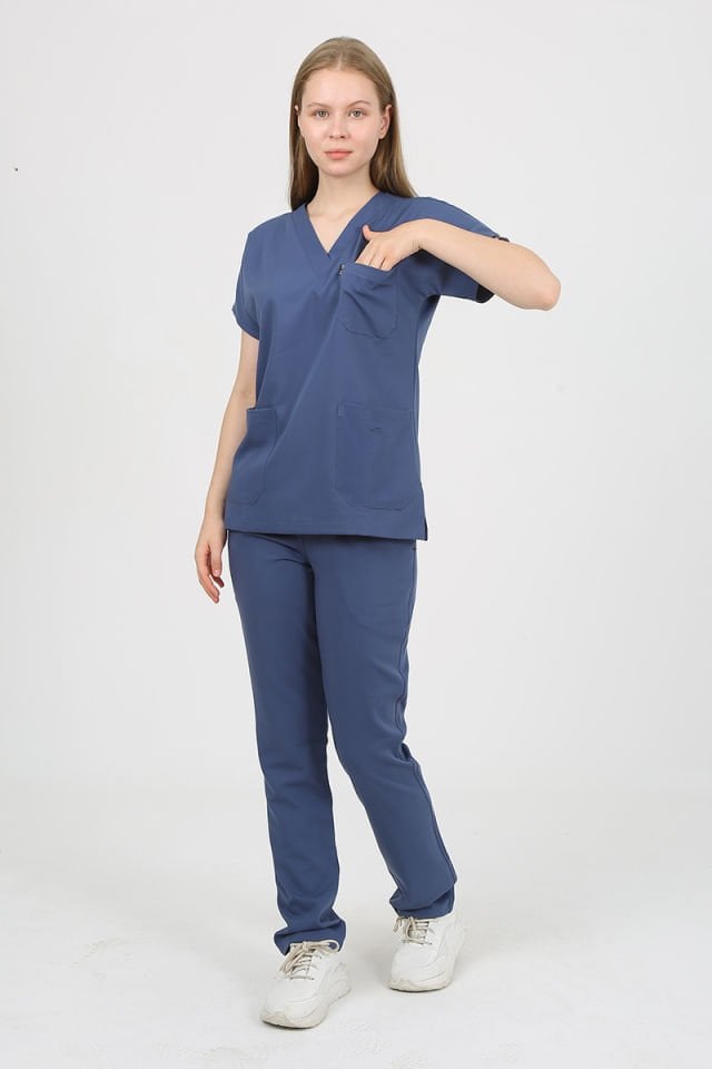 DAİSY V Yaka İndigo Unisex Uniforma (Likralı)