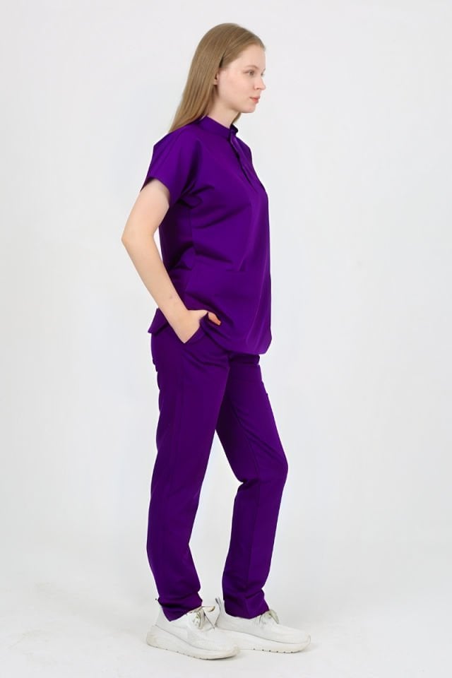 PLUMERİA Hakim Yaka Mor Unisex Uniforma (Likralı)