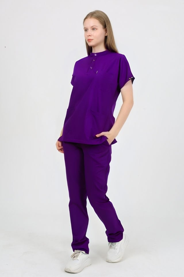 PLUMERİA Hakim Yaka Mor Unisex Uniforma (Likralı)