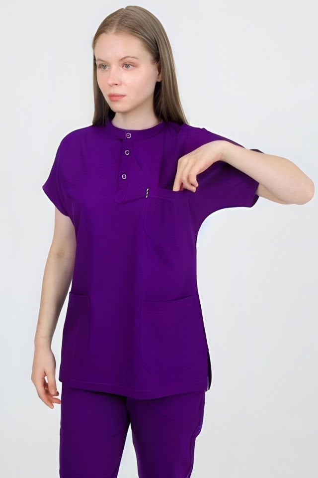 PLUMERİA Hakim Yaka Mor Unisex Uniforma (Likralı)