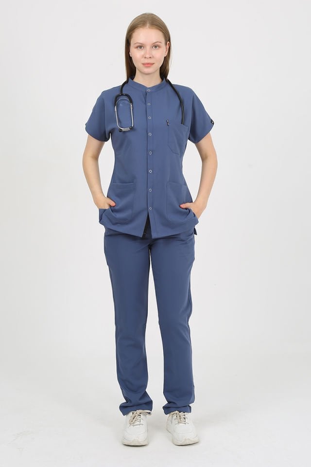 FREESİA Hakim Yaka İndigo Unisex Uniforma (Likralı)