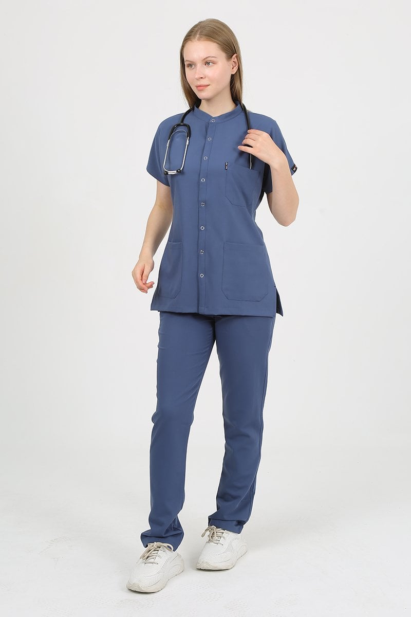 FREESİA Hakim Yaka İndigo Unisex Uniforma (Likralı)