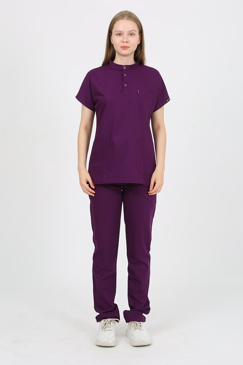 PLUMERİA Hakim Yaka Mürdüm Unisex Uniforma (Likralı)