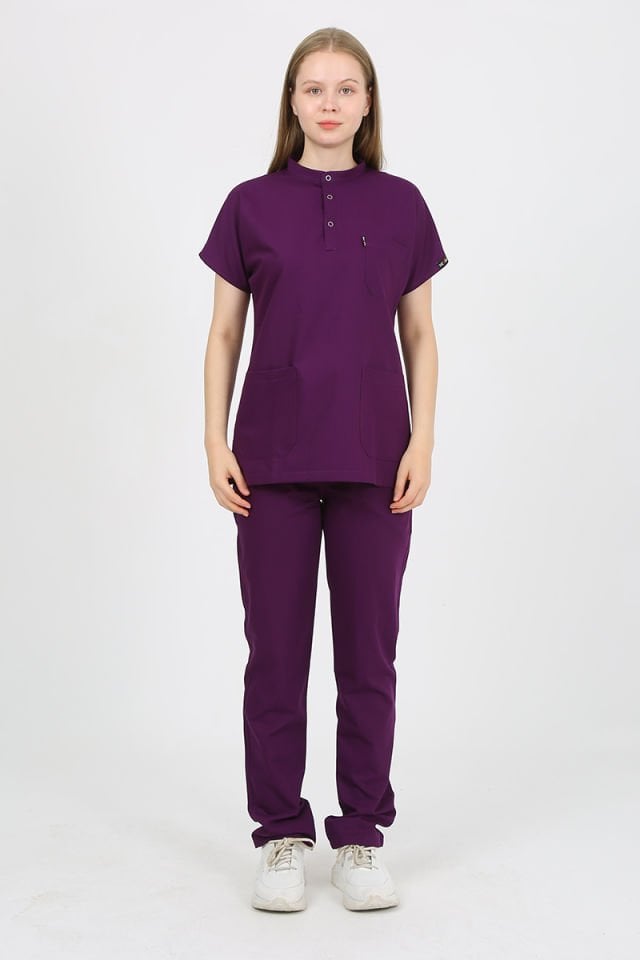PLUMERİA Hakim Yaka Mürdüm Unisex Uniforma (Likralı)