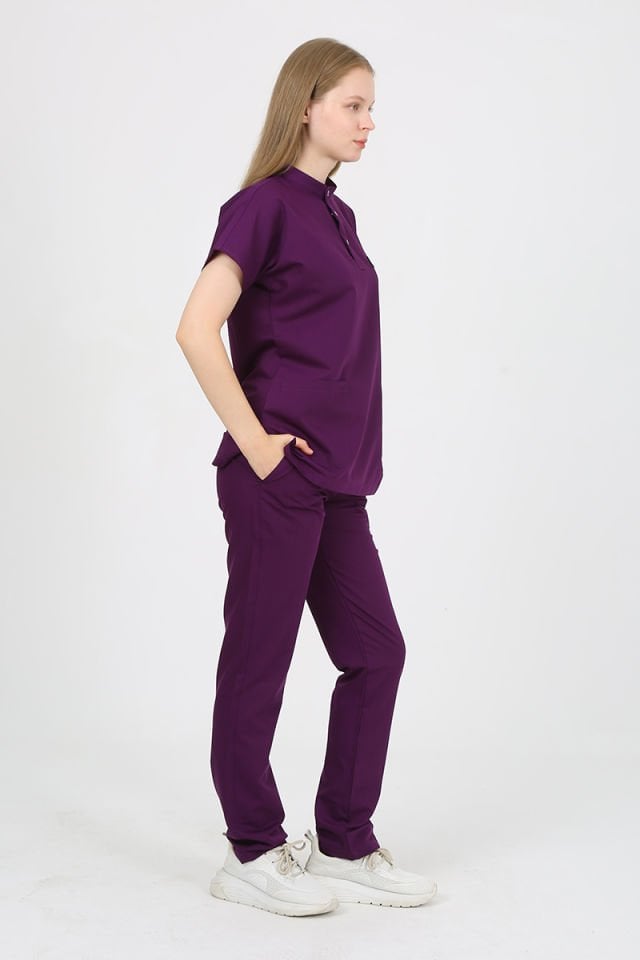 PLUMERİA Hakim Yaka Mürdüm Unisex Uniforma (Likralı)