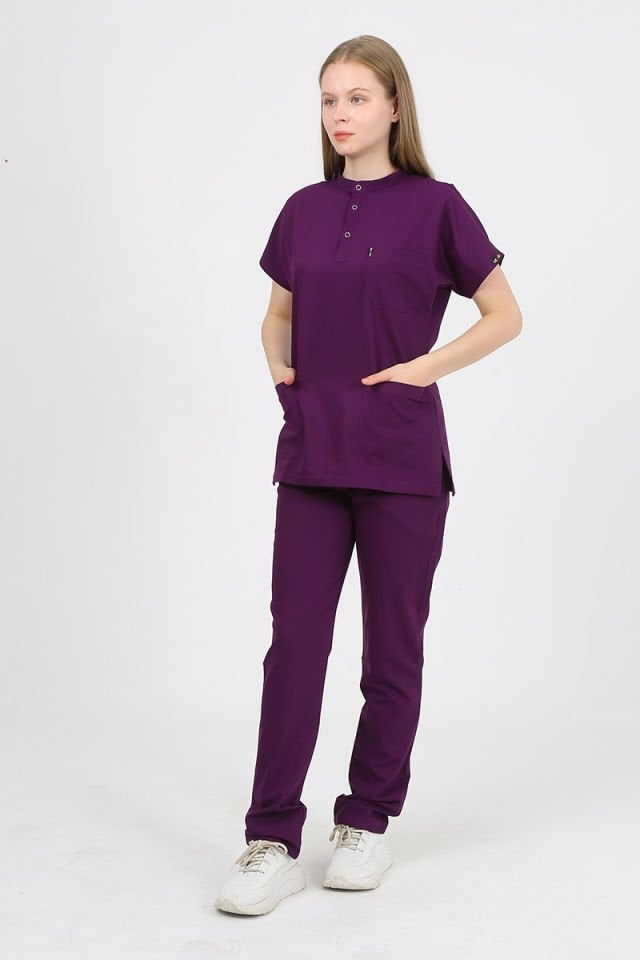 PLUMERİA Hakim Yaka Mürdüm Unisex Uniforma (Likralı)