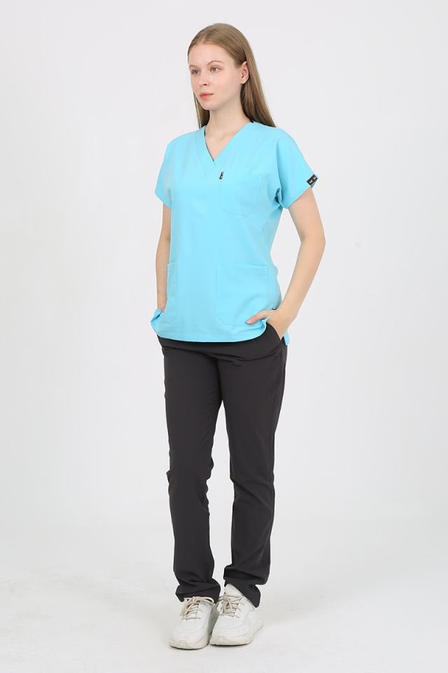 Turkuaz - Füme Kombin Unisex Uniforma (Likralı)