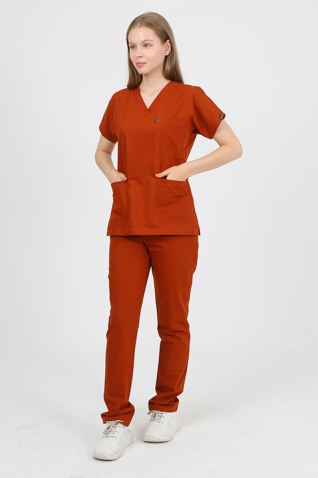 DAİSY V Yaka Kiremit Unisex Uniforma (Likralı)