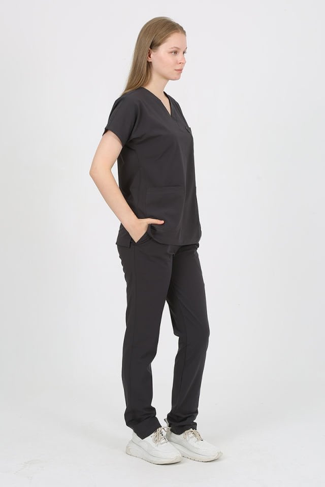 DAİSY V Yaka Füme Unisex Uniforma (Likralı)