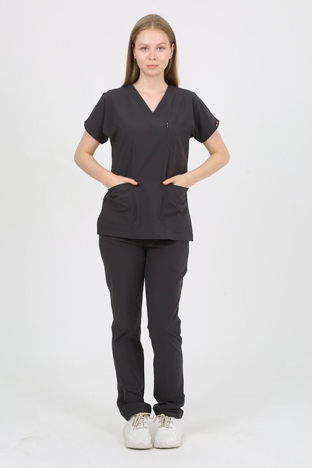 DAİSY V Yaka Füme Unisex Uniforma (Likralı)