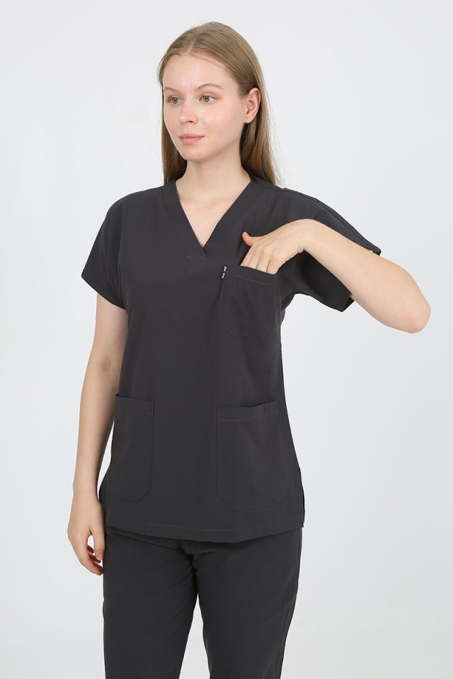 DAİSY V Yaka Füme Unisex Uniforma (Likralı)