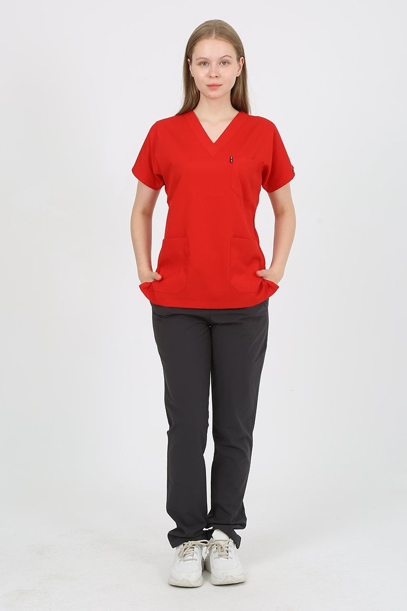 Kırmızı - Füme Kombin Unisex Uniforma (Likralı)