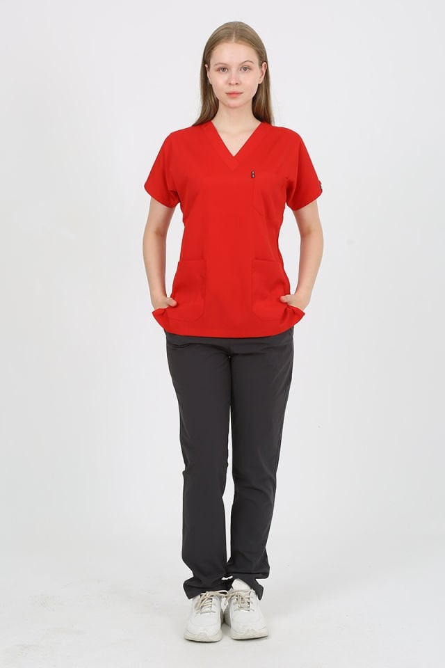 Kırmızı - Füme Kombin Unisex Uniforma (Likralı)