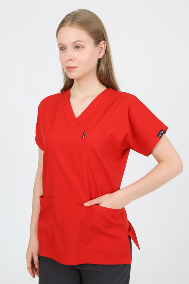 Kırmızı - Füme Kombin Unisex Uniforma (Likralı)