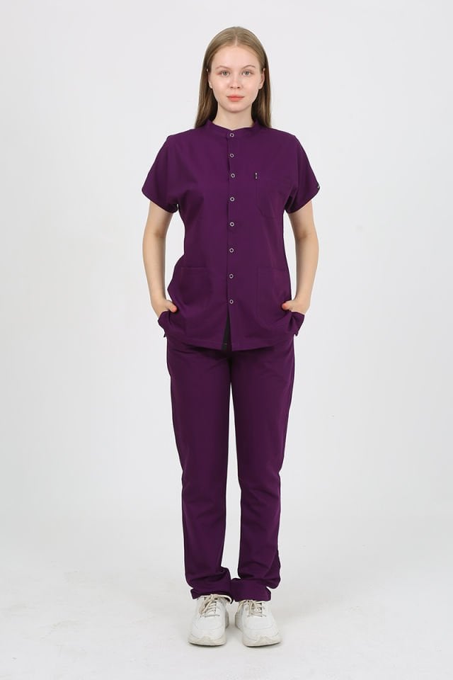 FREESİA Hakim Yaka Mürdüm Unisex Uniforma (Likralı)