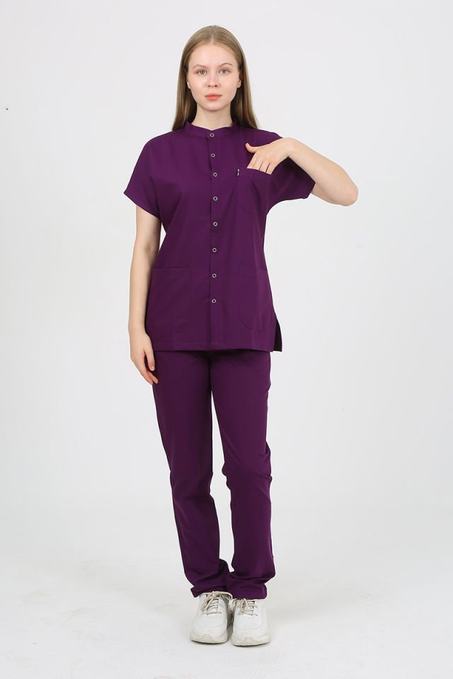 FREESİA Hakim Yaka Mürdüm Unisex Uniforma (Likralı)