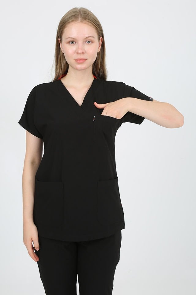 DAİSY V Yaka Siyah Unisex Uniforma (Likralı)