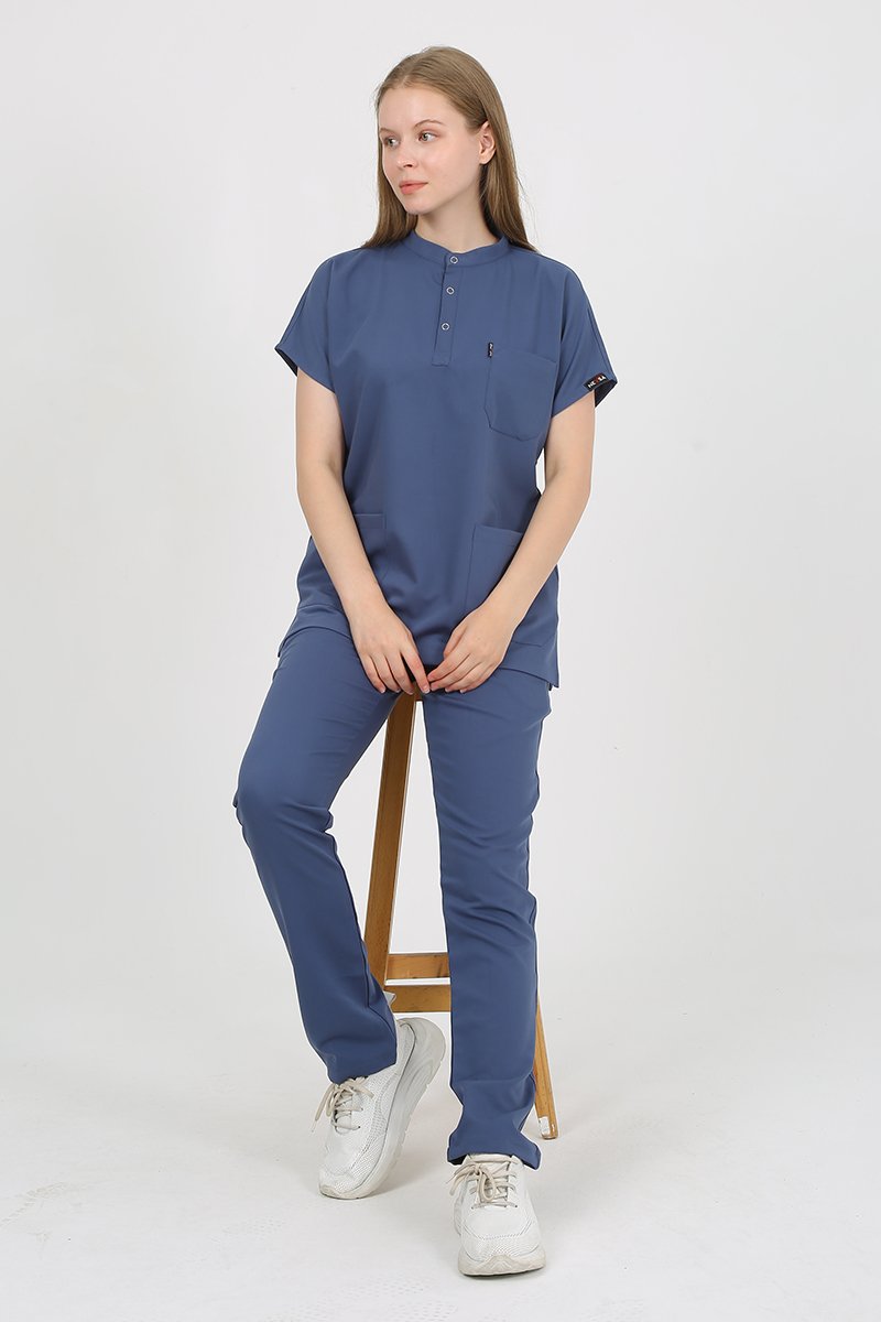 PLUMERİA Hakim Yaka İndigo Unisex Uniforma (Likralı)