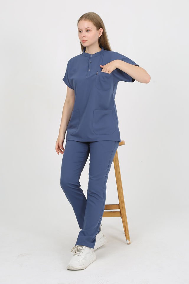 PLUMERİA Hakim Yaka İndigo Unisex Uniforma (Likralı)